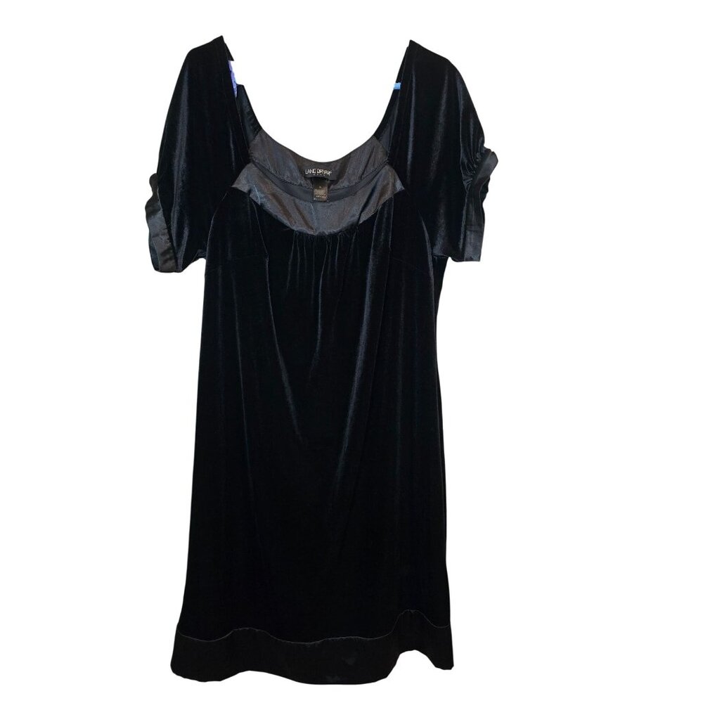 Lane Bryant Black Velvet Dress Size 16 Short Sleeve Satin Accent Goth‎ Classic